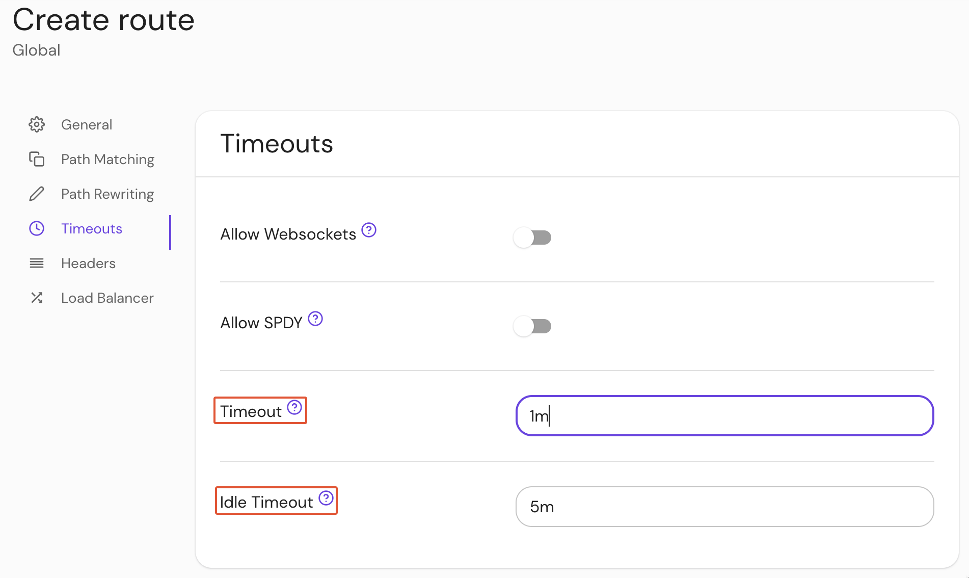 Set route timeout in the console